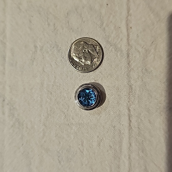 14KT WHITE Gold natural Blue Topaz pendant slide with chain - Picture 4 of 5